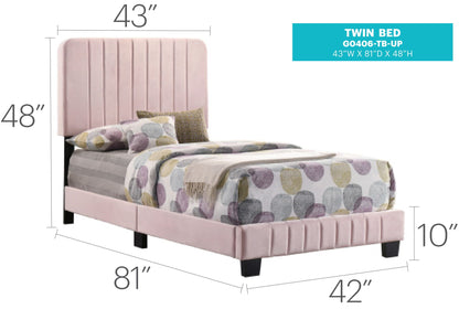 Channel Tufted Bed by HouseOfZazla twin bed in soft pink fabric with vertical tufting on Tampa Home & Garden Store