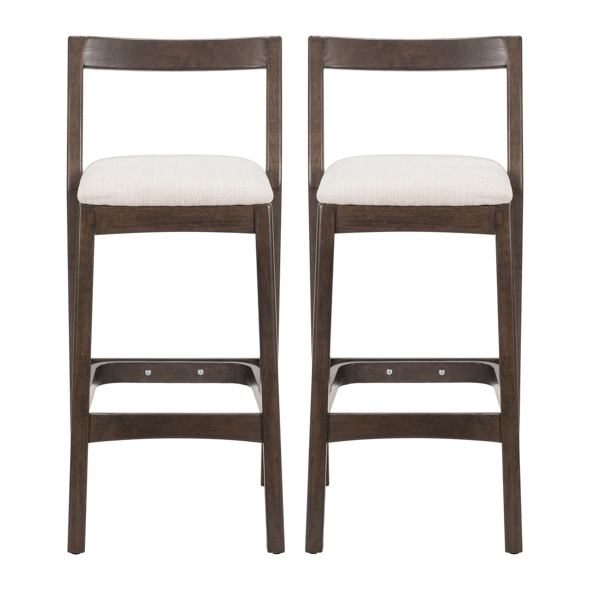 Jasper Indoor Barstool set of 2 dark brown rubberwood with beige upholstered seats on Tampa Home & Garden Store