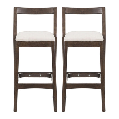 Jasper Indoor Barstool set of 2 dark brown rubberwood with beige upholstered seats on Tampa Home & Garden Store
