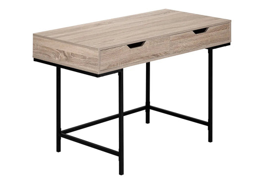 Computer desk in light oak wood with two storage drawers and black metal legs contemporary design on Tampa Home & Garden Store