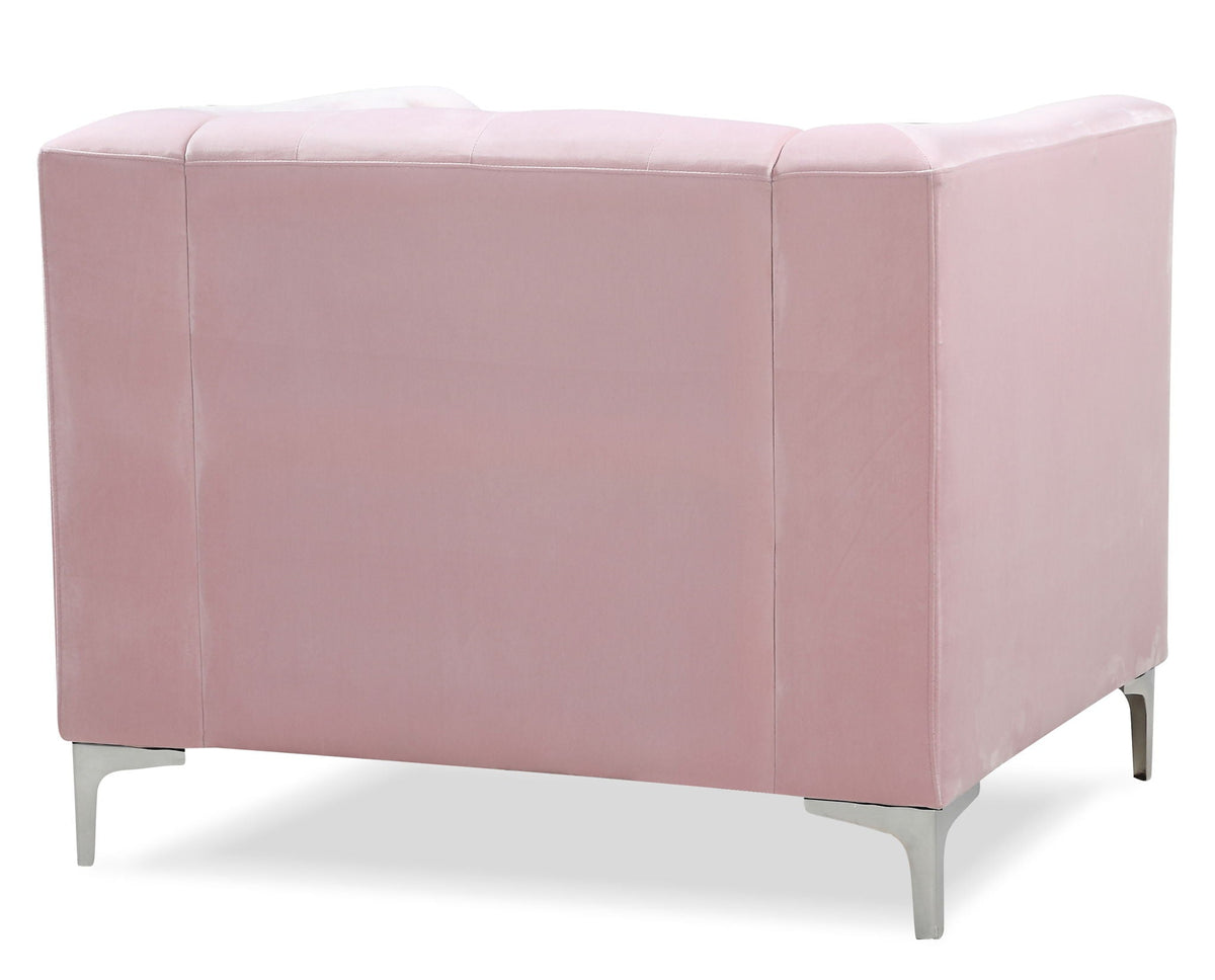 Contemporary sloped arm chair pink micro suede upholstery by HouseOfZazla with metal legs on Tampa Home & Garden Store