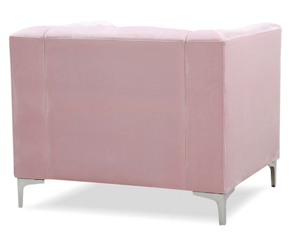 Contemporary sloped arm chair pink micro suede upholstery by HouseOfZazla with metal legs on Tampa Home & Garden Store