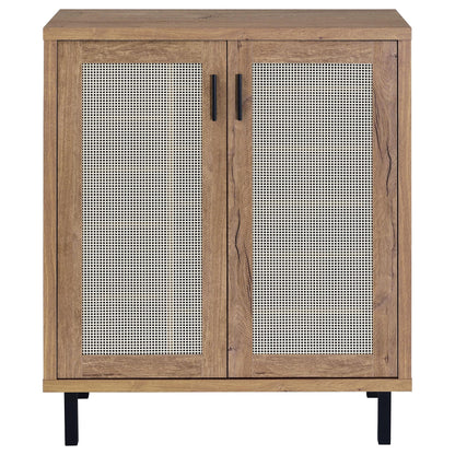 Stagg 2-door shoe storage cabinet natural wood with cane doors and black handles on black legs on Tampa Home & Garden Store