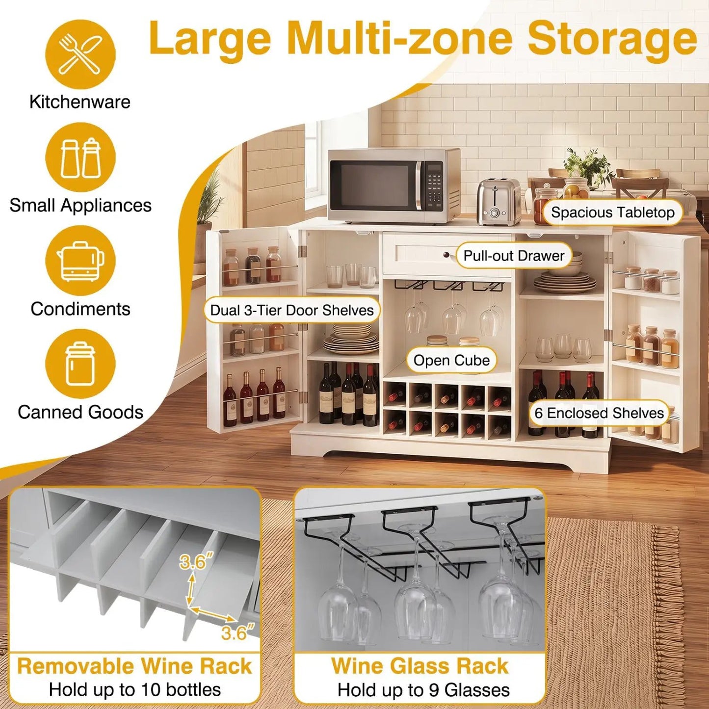 Sideboard Cabinet With Wine Rack and Storage