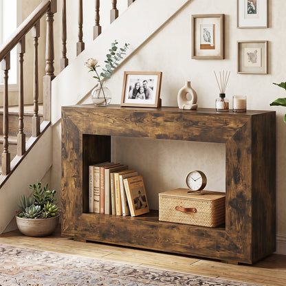 47in Farmhouse Console Table with 2-Tier Storage Shelf, dark wood finish DirectDeals on Tampa Home & Garden Store