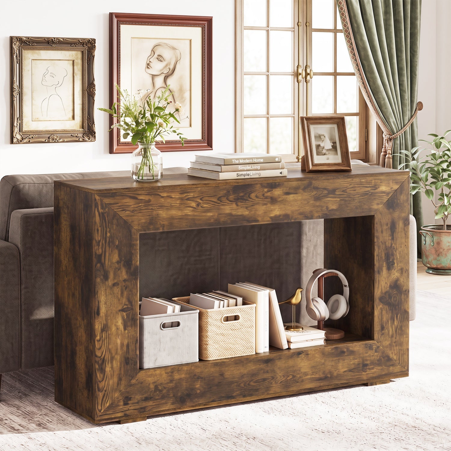 Console table 47in farmhouse with 2-tier storage shelf in dark wood DirectDeals on Tampa Home & Garden Store