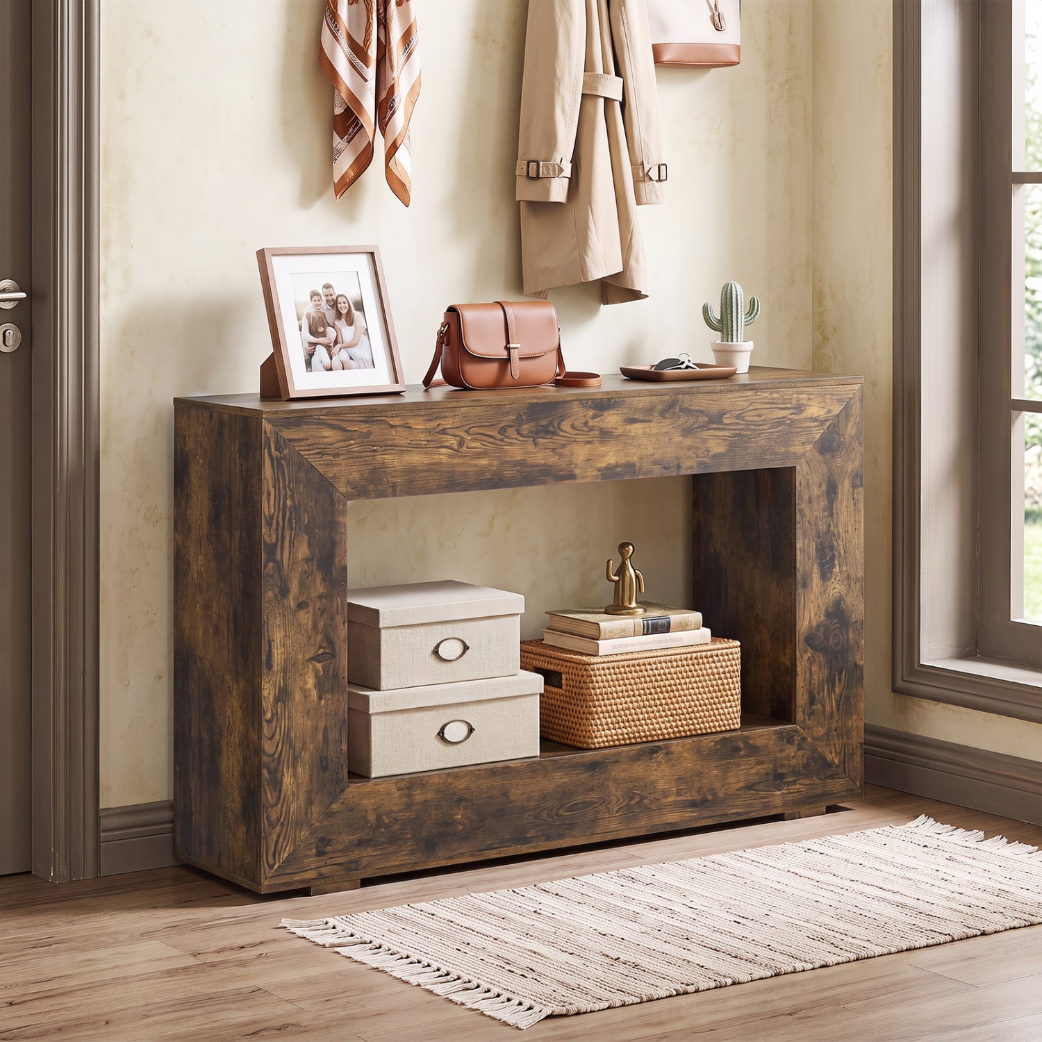 47in farmhouse console table with 2-tier storage shelf in dark wood on Tampa Home & Garden Store