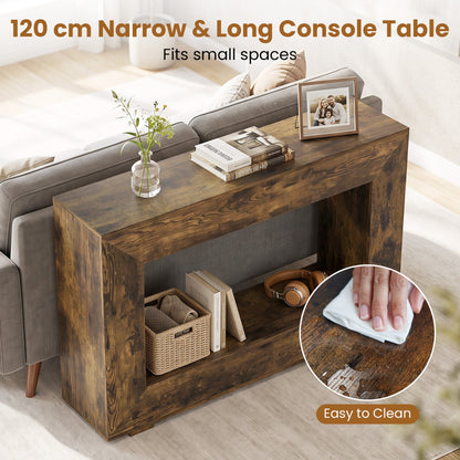 47in farmhouse console table by DirectDeals with 2-tier storage in dark wood; vase, books, photo on Tampa Home & Garden Store