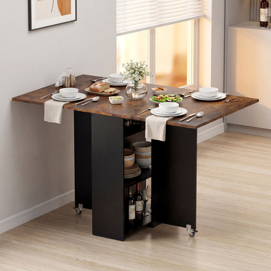 47.5 Inch Farmhouse Extendable Wooden Dinner Table with Lockable Wheels - Tampa Home & Garden Store