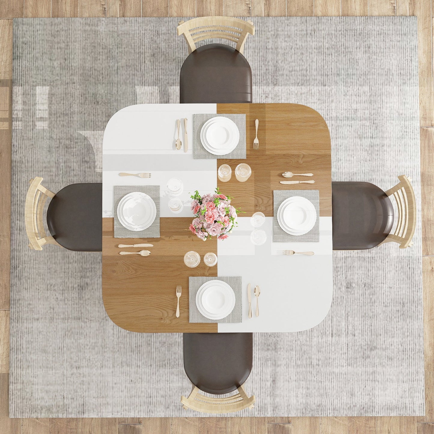 47.5 inch Modern Dining Table Square Kitchen Table with Mix-colored Tabletop