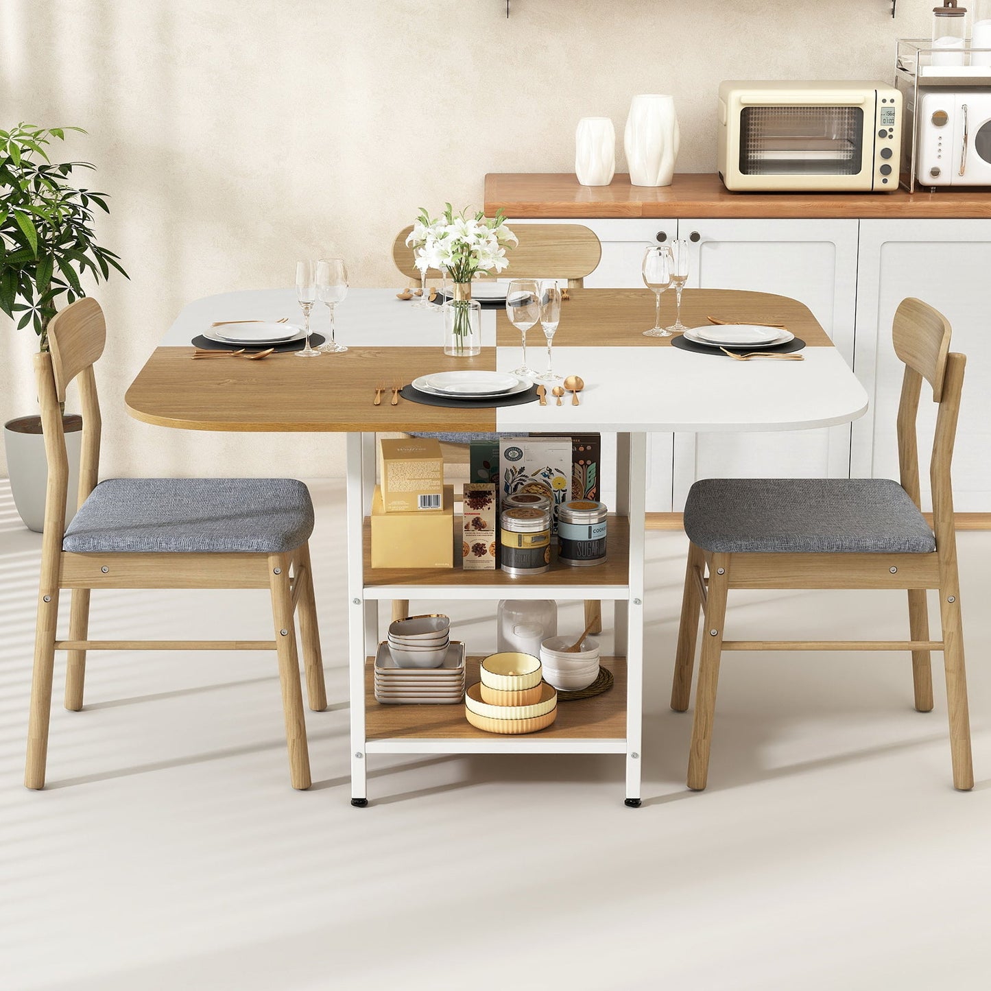 47.5 inch Modern Dining Table Square Kitchen Table with Mix-colored Tabletop