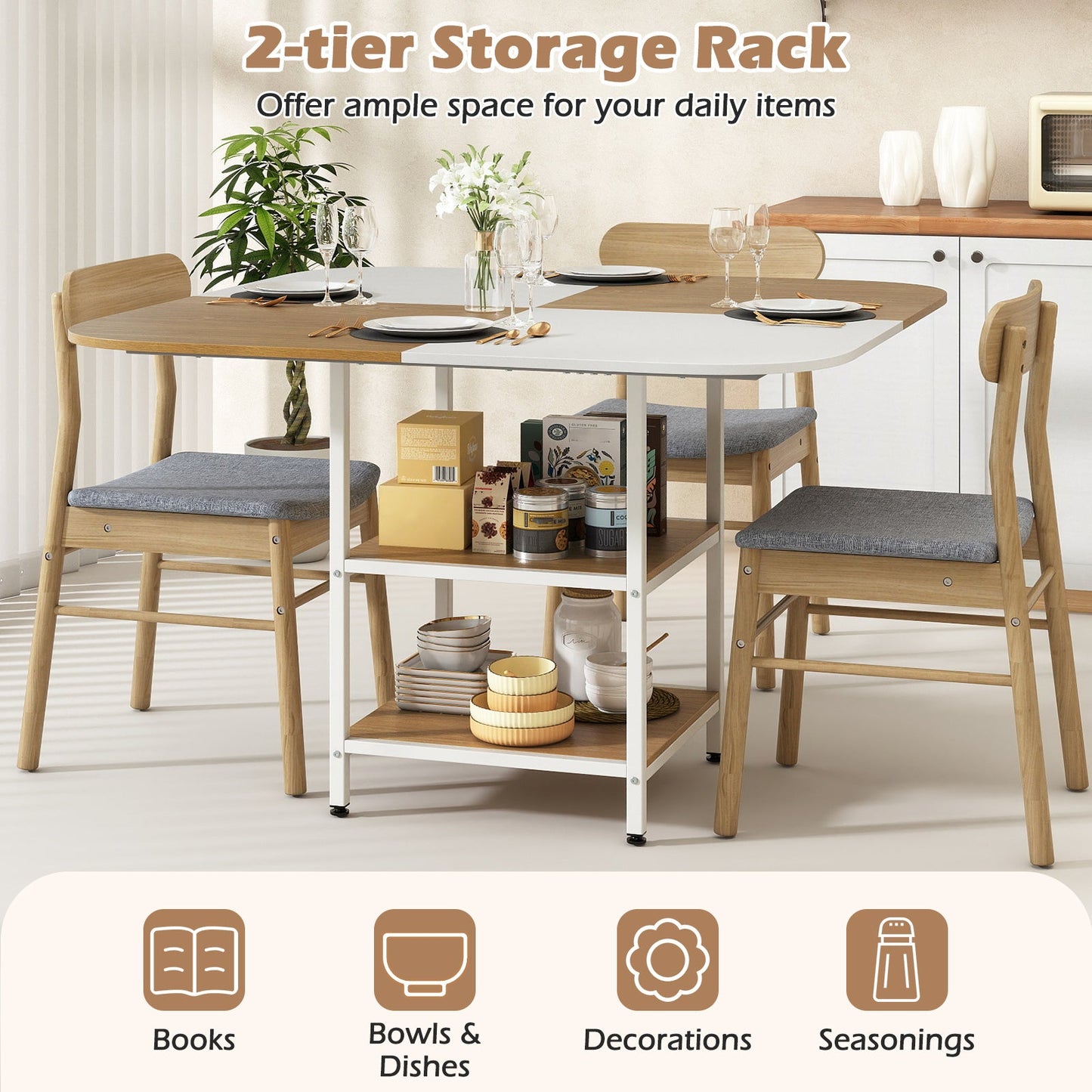 47.5 inch Modern Dining Table Square Kitchen Table with Mix-colored Tabletop