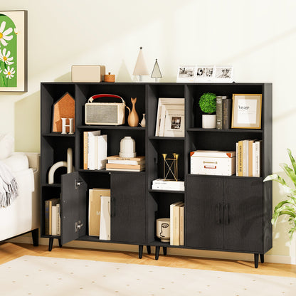 4 Inch Floor Bookshelf with 5 Open Compartments and Storage Cabinet-Black