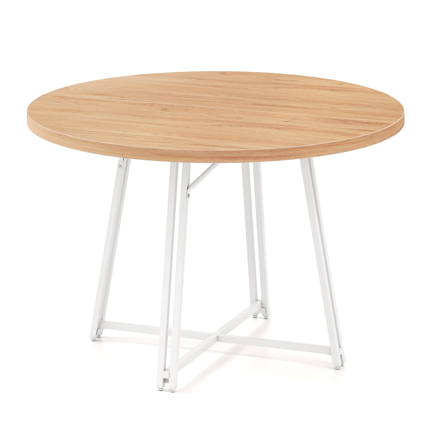 47 Inch Dining Table for 4-6 People Round Kitchen Table with Cross Base