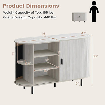 47in fluted sideboard buffet with tambour doors, DirectDeals, light wood finish, metal legs on Tampa Home & Garden Store