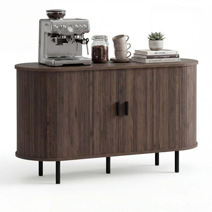 47-inch fluted dark wood sideboard buffet cabinet with curved front and metal legs on Tampa Home & Garden Store