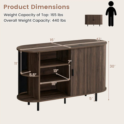 47 Inch Fluted Sideboard Buffet Cabinet with Tambour Sliding Doors and Metal Legs walnut finish on Tampa Home & Garden Store
