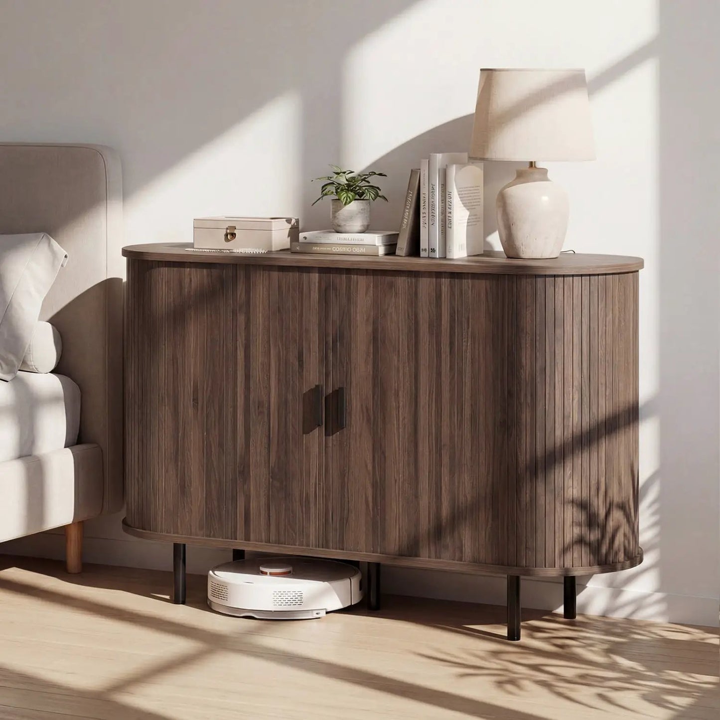 47 inch fluted sideboard buffet by DirectDeals in dark wood with tambour doors and metal legs on Tampa Home & Garden Store