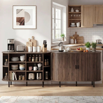 DirectDeals 47 Inch fluted sideboard buffet with tambour doors and metal legs in dark wood on Tampa Home & Garden Store