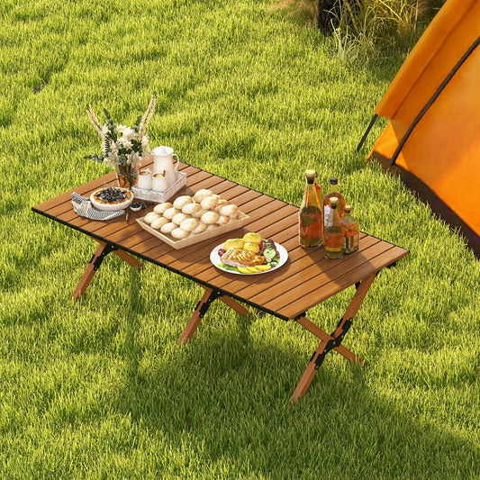 Folding Lightweight Aluminum Camping Table with Wood Grain-L - Tampa Home & Garden Store
