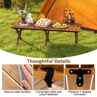 Mesa de camping plegable de aluminio ligero con vetas de madera-L