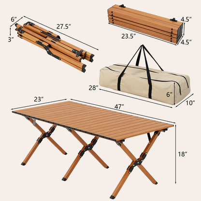 Mesa de camping plegable de aluminio ligero con vetas de madera-L