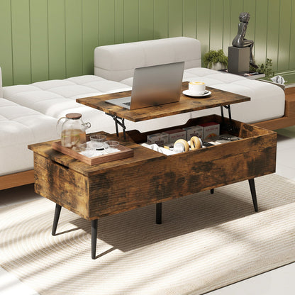 Mesa de centro elevable de 47 pulgadas con 2 compartimentos ocultos - Café