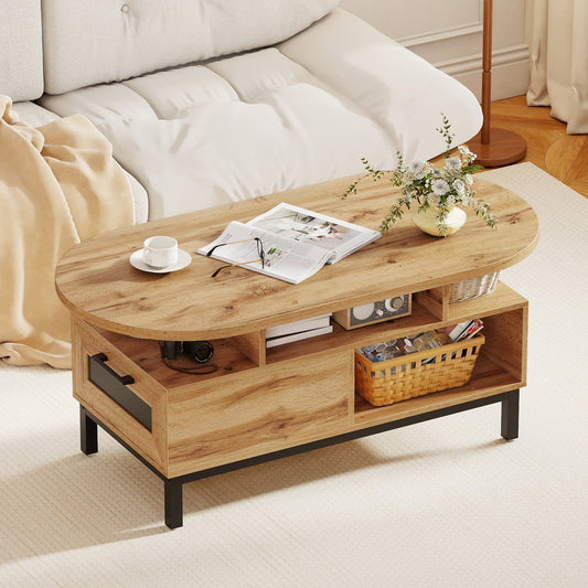 47 Inch Oval Coffee Table with Storage and Open Compartments for Living Room - Tampa Home & Garden Store