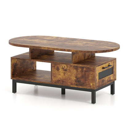 47 Inch Oval Coffee Table with Storage and Open Compartments for Living Room