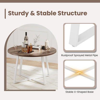 47 Inch Round Dining Table with Stable X-shaped Base and Round Thickened Tabletop
