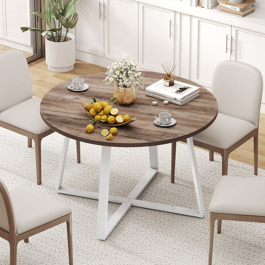 47 Inch Round Dining Table with Stable X-shaped Base and Round Thickened Tabletop - Tampa Home & Garden Store