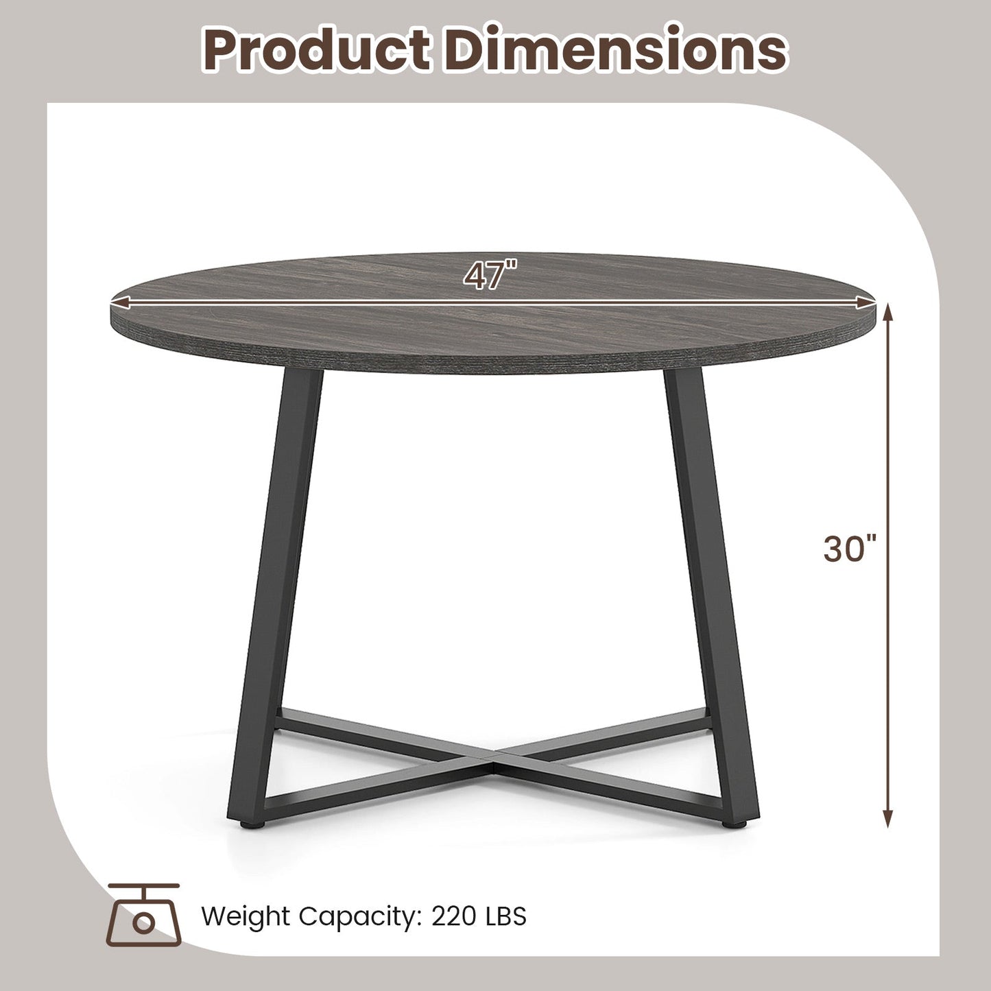47 Inch Round Dining Table with Stable X-shaped Base and Round Thickened Tabletop