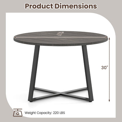 47 Inch Round Dining Table with Stable X-shaped Base and Round Thickened Tabletop
