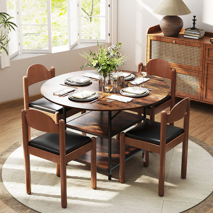 47 Inch Round Dining Table for 4-6 People Large Kitchen Table with 2-Tier Storage Shelves