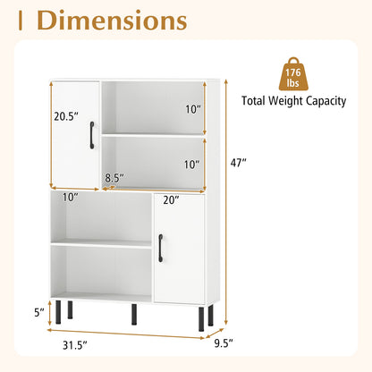 47 Inch Storage Cabinet Freestanding Bookcase with 2 Doors and 4 Open Shelves