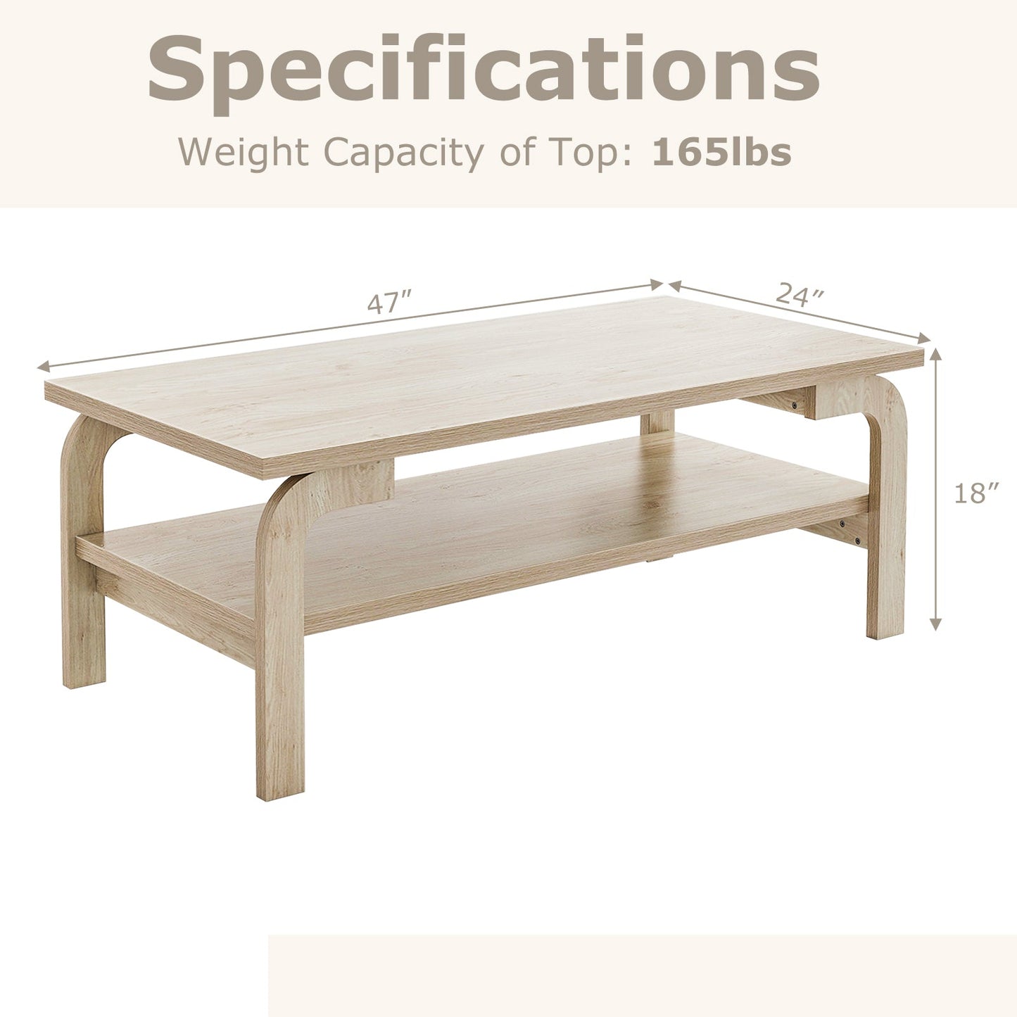 Mesa de centro rectangular decorativa de 47 pulgadas para sala de estar - Natural