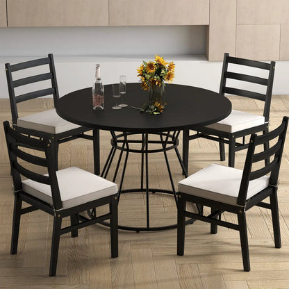 Round Dining Table for 4, Farmhouse Wooden Top