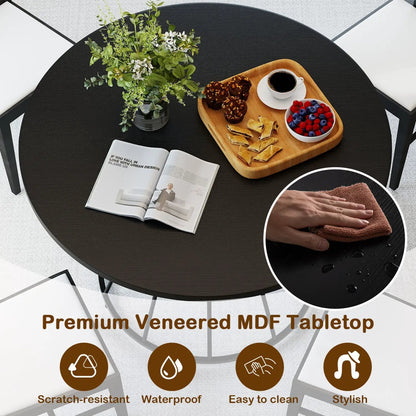 Round Dining Table for 4, Farmhouse Wooden Top
