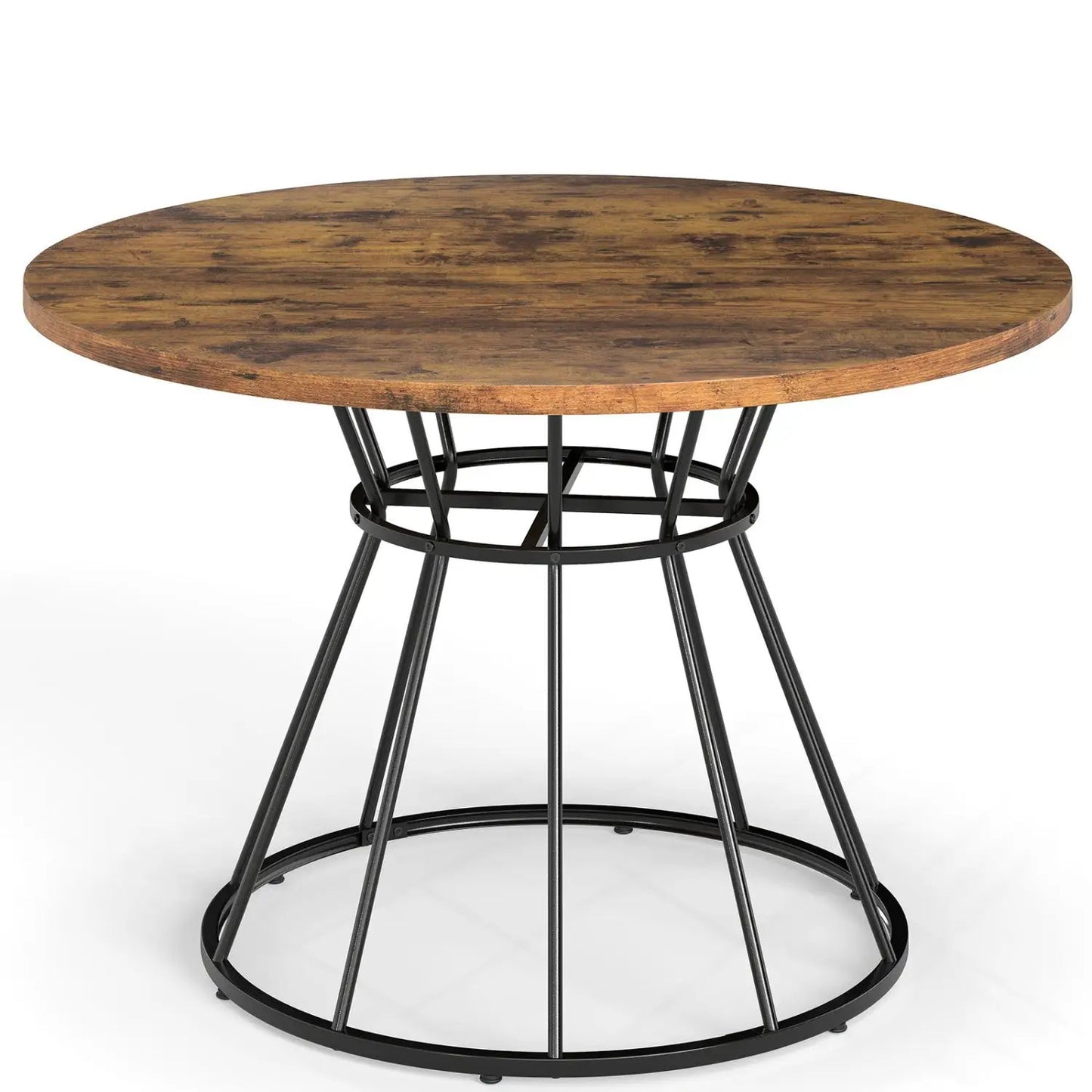Round Dining Table for 4, Farmhouse Wooden Top