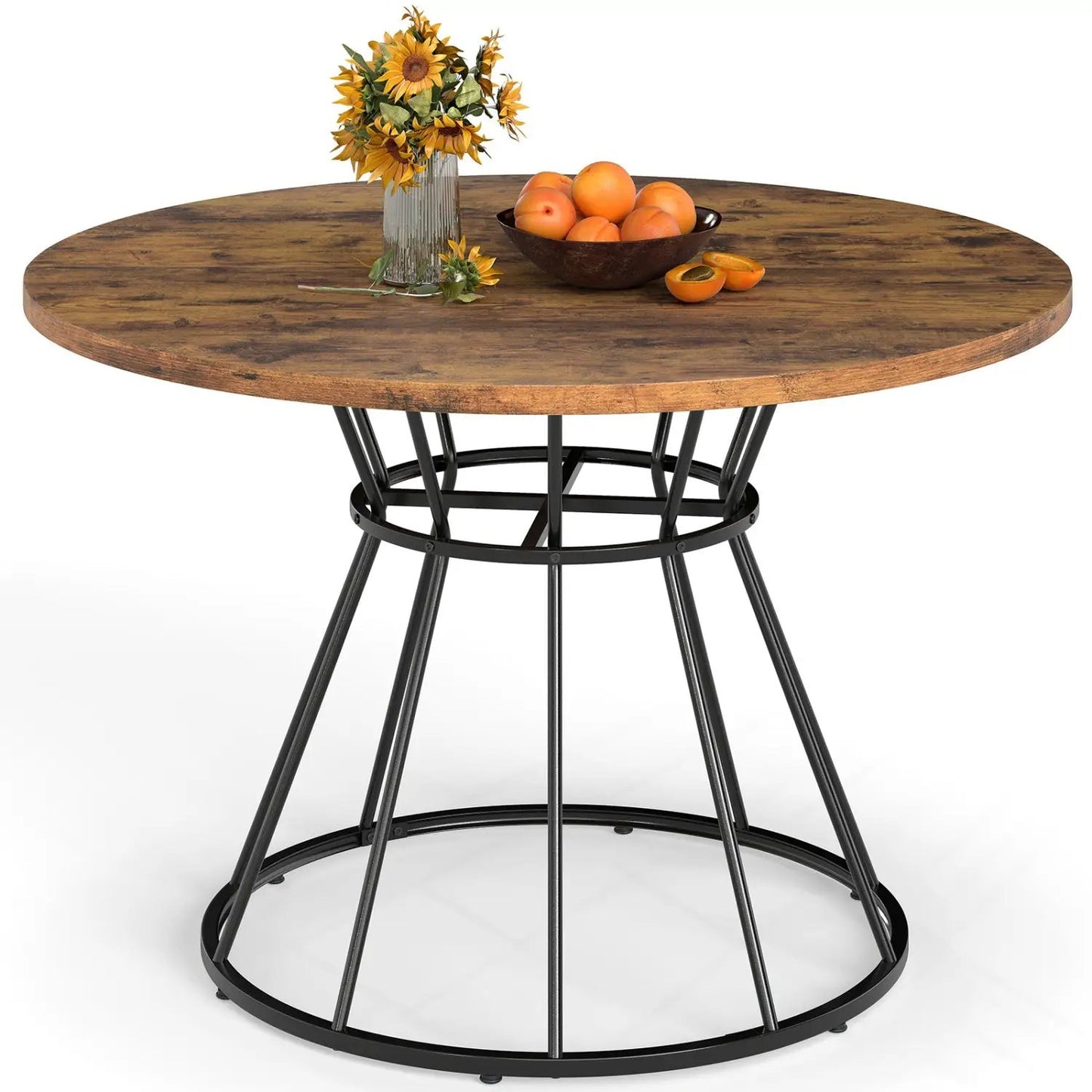 Round Dining Table for 4, Farmhouse Wooden Top