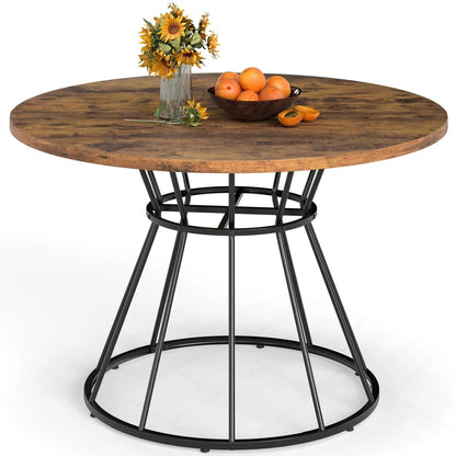 Round Dining Table for 4, Farmhouse Wooden Top