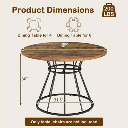 Round Dining Table for 4, Farmhouse Wooden Top