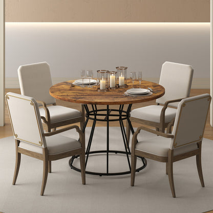 Round Dining Table for 4, Farmhouse Wooden Top