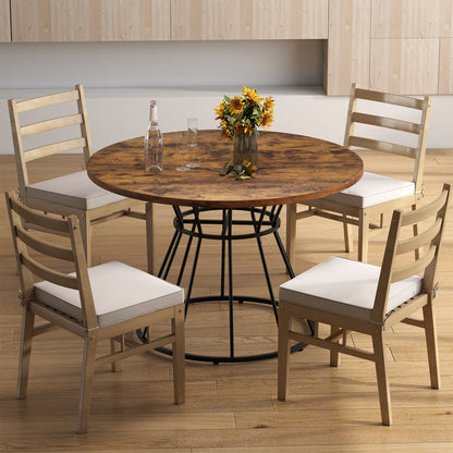 Round Dining Table for 4, Farmhouse Wooden Top