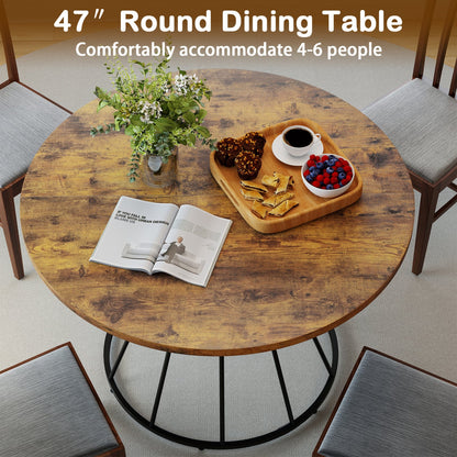 Round Dining Table for 4, Farmhouse Wooden Top