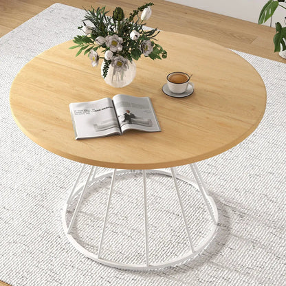 Round Dining Table for 4, Farmhouse Wooden Top