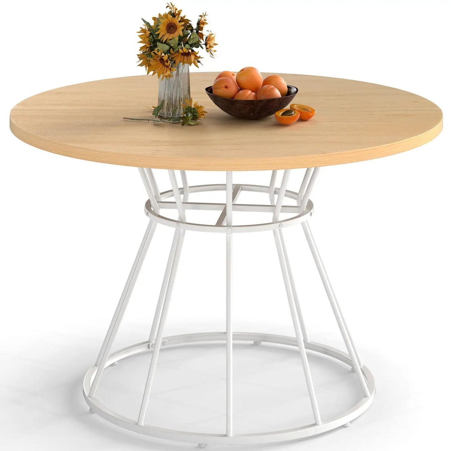 Round Dining Table for 4, Farmhouse Wooden Top
