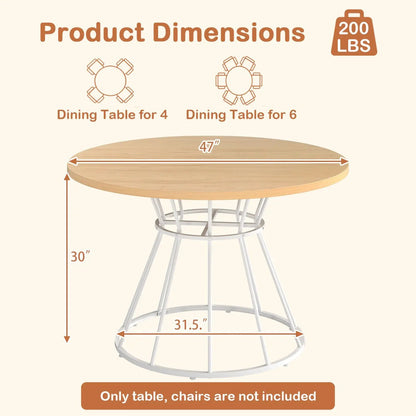 Round Dining Table for 4, Farmhouse Wooden Top