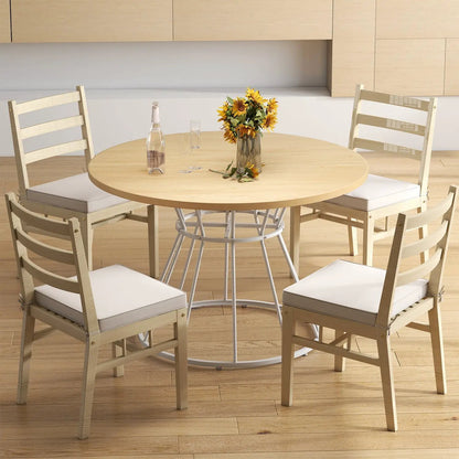 Round Dining Table for 4, Farmhouse Wooden Top
