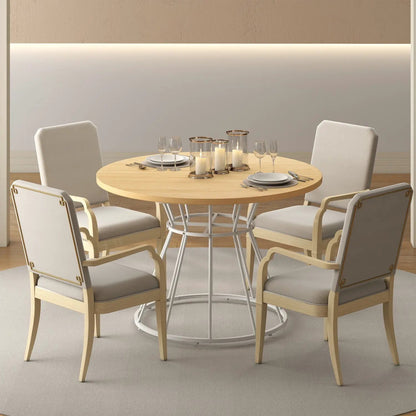 Round Dining Table for 4, Farmhouse Wooden Top